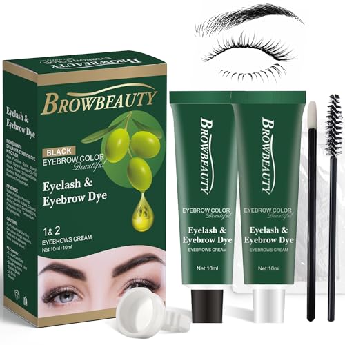 Lash & Brow Color Kit with Olive Oil ? Safe, Long-Lasting Coloring for Natural Fuller Brows & Lashes, Gentle on Skin, Easy DIY Salon-Quality Results at Home (Black)