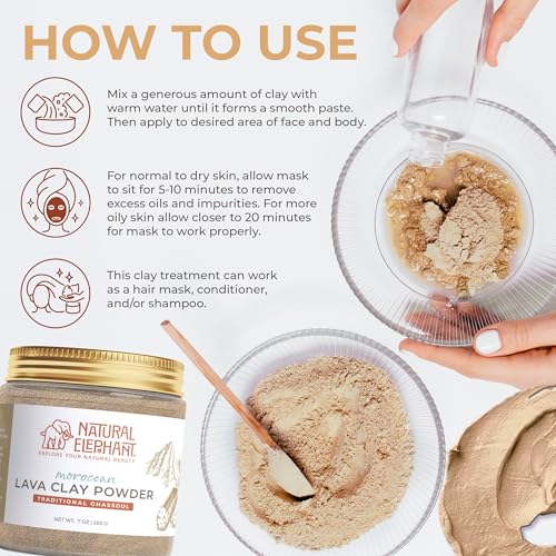 Natural Elephant Ghassoul (Rhassoul) Moroccan Lava Clay Powder | 100% Pure & Natural Face & Body Mask Powder | 3 oz Travel Size