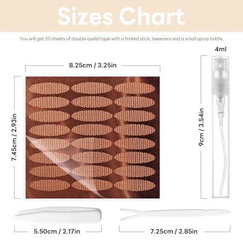480 Pcs Breathable Double Eyelid Tape Invisible Eyelid Lifting Strips Glue-Free Face Eye Makeup Tape Natural Lace Lid Stickers with Tools - Pink Gold Base 20 Sheets L Size