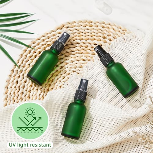 Roshtia 30 Pcs 1 oz /30 ml Green Glass Spray Bottle Refillable Perfume Atomizer Frosted Decorative Empty Bottles with Fine Mist Sprayer Pump for Face Body Travel
