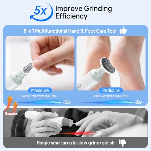 Cordless Nail Drill Electric Nail File: Professional Manicure Pedicure Kit for Acrylic Gel Nails Grind Trim Polish, 5-Speed Brushless Electric Foot Callus Remover ,Nail Tool for Women & Men