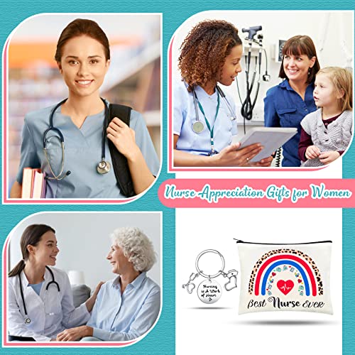 12 Pcs Christmas Nurse Gifts for Women 6 Makeup Bags Cosmetic Zipper Pouch 6 Keychains Nurse Week Appreciation Gifts Accessories for Work Practitioner Birthday Day