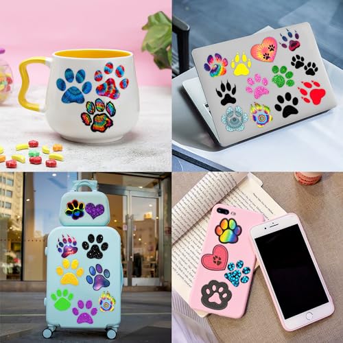 96 PCS Cat Dog Paw Print Pre-Cut Temporary Tattoos Sticker Tie Dye Animal Themed Birthday Party Supplies Decorations Decor Favors Gifts Ideas Girls Boys Cute Let¡¯s Pupply Pet Fake Tattoo School Reward