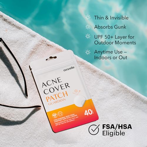 AVARELLE Acne Cover Patch Guardian ? Invisible UPF 50+ Daytime Sun Guard Hydrocolloid Pimple Patches with Cica, Tea Tree & Calendula, Smart Acne Patch for Acne-Prone Skin, 40 Count