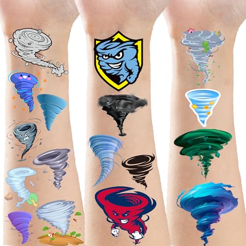 216 Pieces Cute Tornado Temporary Tattoos Stickers Weather Party Themed Birthday Party Favors Decorations Tattoo