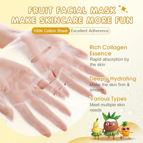 126 Pack Sheet Hydrating Face Masks Skincare for Women, Bulk Fruit Face Mask Skin Care for Kids, Facial Masks Set for All Skin Types, Easter Basket Stuffers, Spa Party Supplies for Girls Teens