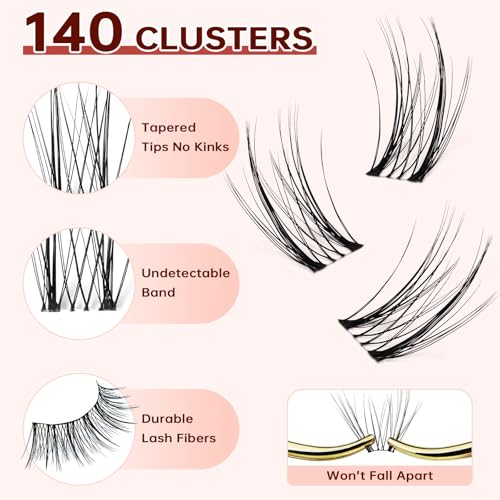 Lash Extension Kit, Natural Look, DIY Faux Mink Cluster Lashes 8-16mm, TwinkleUp, Soft & Fluffy, Waterproof Bond & Seal, Reusable Individual Lashes with Tweezers & Remover, Easy to Apply