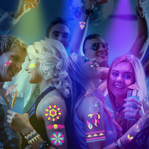 Temporary Tattoos 170 PCS Glow in The Dark Tattoos that React to Neon UV Black Light, Tattoos for Kids Teens and Adult, Neon Glow Party Decorations, Glow in The Dark Party Supplies, Glow Party Favors
