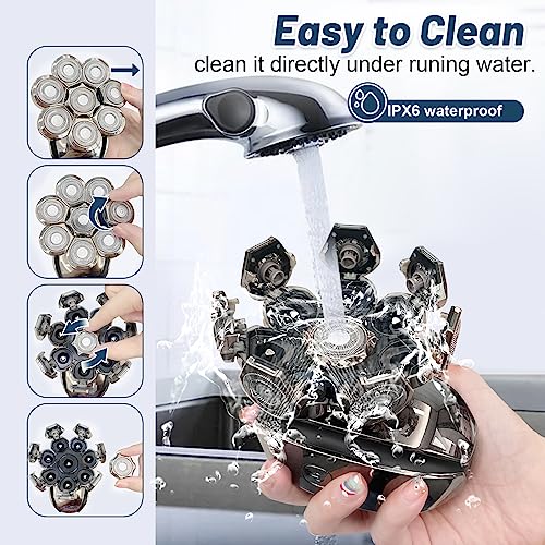 Electric Head Shavers for Men£º- 6 in 1 Head Shavers for Bald Men, IPX6 Waterproof Men's 8D Electric Head Razor, Wet&Dry Rotary Shaver Grooming Kit with Nose Beard Trimmer Hair Clipper