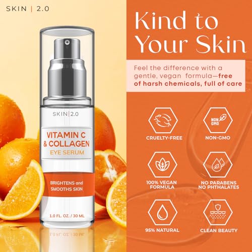 Vitamin C & Collagen Under Eye Serum ? Dermatologist Tested, Anti Aging Korean Skin Care ? Targets Dark Circles, Puffiness & Fine Lines for Smoother, Firmer Eyes ? Vegan Clean Beauty, 1 fl oz