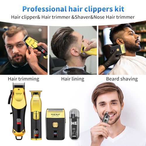 HIENA PRO Professional Hair Clipper Set, Cordless Barber Kit and Hair Cutting Set, Electric Foil Shavers and Beard Trimmers, Rechargeable Ear, Nose Hair Trimmer Set & Facial Grooming Tool