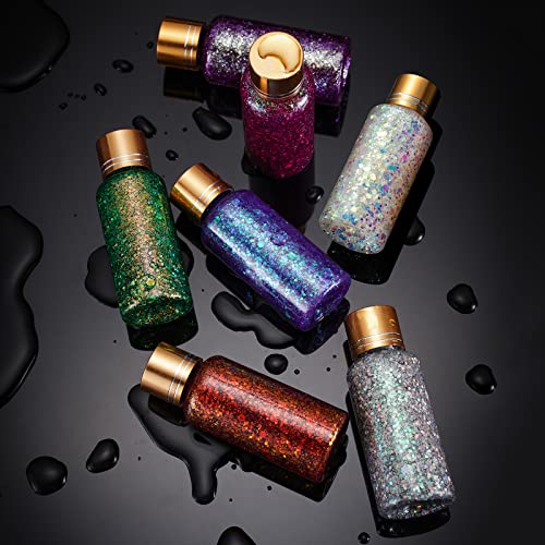 Green Gold Face Body Hair Glitter Gel for St. Patrick's Day Mardi Gras Festival Rave Accessories, Long Lasting Holographic Chunky Mermaid Sequins Glitter Gel Makeup for Women Men, 1oz