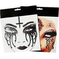 Black Tear Skull Face Jewels, Day Of The Death Skull Face Gems Jewels,2-Pack