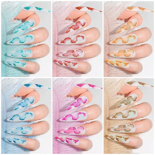 12 Colors Glitter Watercolor Ink Nail Polish Set with 8 Colors Pure Color Blooming Nail Polish Watercolor Nail Art Kit