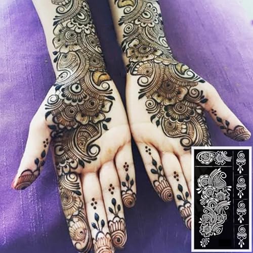 Pack of 9 Henna Tattoo Stencil Kit,Reusable Mehendi Stencils Templates for Hand Forearm Indian Arabian Temporary Tattoo Stickers
