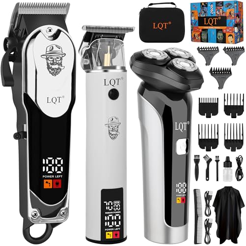 Hair Clippers for Men, 3-Piece Professional Grooming Kit Includes Hair Clipper, LED Power Display,Detail Trimmer and Nose Trimmer, Complete Cordless Set for Home Barber Use (Black)