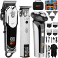 Hair Clippers for Men, 3-Piece Professional Grooming Kit Includes Hair Clipper, LED Power Display,Detail Trimmer and Nose Trimmer, Complete Cordless Set for Home Barber Use (Black)