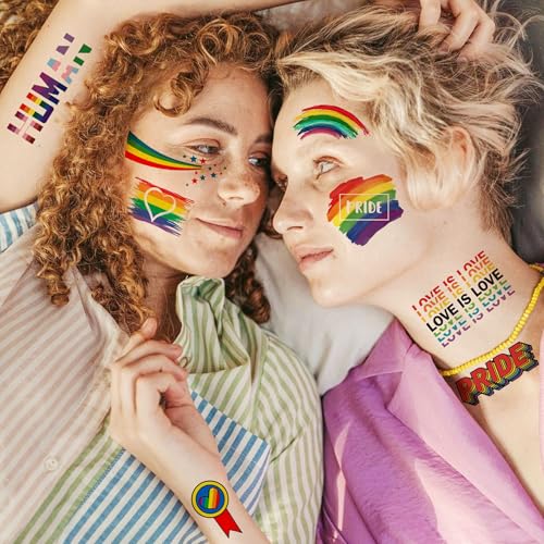 128+ PCS Pride Face Tattoos For Women Men Adults Lovers, Gay LGBTQ LGBT Rainbow Temporary Tattoos Pride Face Stickers, Temp Bulk Fake Tattoos, Rainbow Pride Day Equality Parades Celebrations Festival