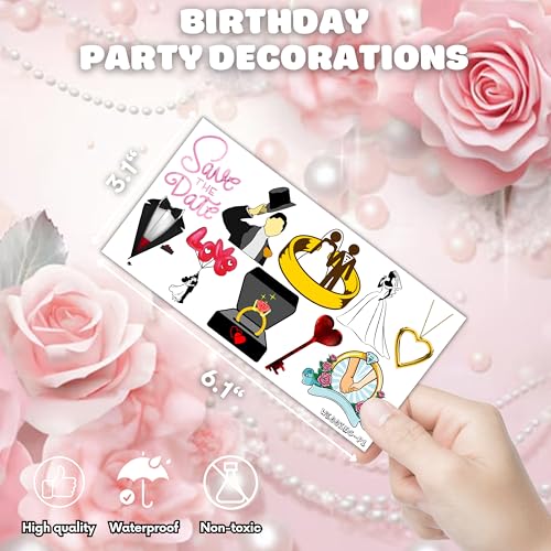 100 PCS Wedding Birthday Party Decorations Favors Supplies Gold Bridal Ring Diamond Bachelorette Temporary Mr & Mrs Engagement Tattoos Stickers Girls Boys Classroom School Prizes Reward