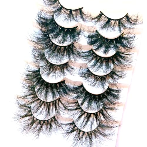 25mm False Eyelashes, Dramatic 8D Faux Mink Lashes Volume,7 styles Mixed Soft Wispy Fluffy Long Lashes for Halloween Cosplay