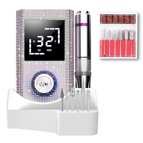 Cordless Nail Drill Machine ,OBEEGOO Diamond Surface Rechargeable Nail Drill 35000RPM Portable Electric E File Electric Acrylic Nail File Tools for Gel Nail ,Nail Beauty Salon (Diamond)