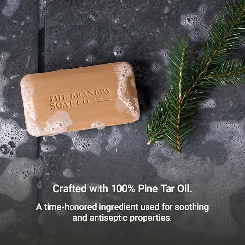 The Grandpa Soap Company Pine Tar Bar Soap for Men- Made With Pine Tar Oil, 3 in 1 Cleanser Deodorizer and Moisturizer, Dermatologist Tested, Safe for Sensitive Skin, 3.25 Oz, 3 Pack