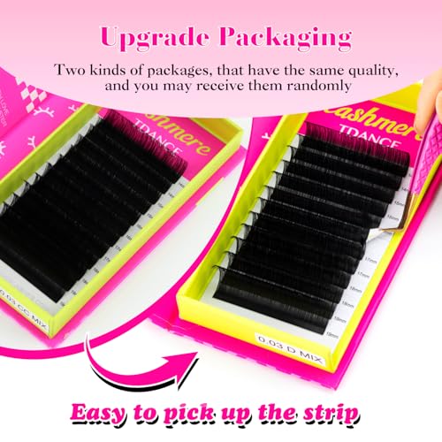 TDANCE Cashmere Lash Extensions Super Matte Black Volume Lash Extension C CC D DD B J L Curl 0.03-0.2mm Thickness Classic Lash Extensions Eyelash Extensions Professional Salon Use(0.2-DD,8-15mm)
