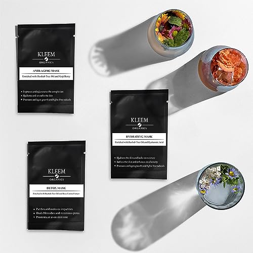 Kleem Organics Facial Face Masks: Anti Aging Face Mask | Moisturizing & Detox Face Mask | Nourishing & Soothing Face Mask. 3 Pack