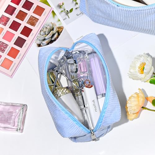 Aileam 6PCS Bridesmaid Proposal Gifts Corduroy Blue makeup bag bulk for Wedding Party Favors Bachelorette party decorations Toiletry Organizer Bag Cosmetic Case Gift