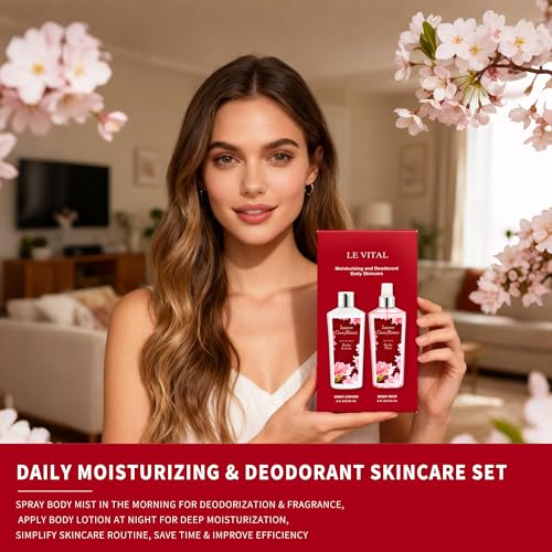 Japanese Cherry Blossom Bath and Body Care Set - Body Mist and Body Cream Set, Nourishing and Moisturizing Daily Skincare - 8fl.oz / 236mL Each (2-Piece Bundle£© (Pack of 2)
