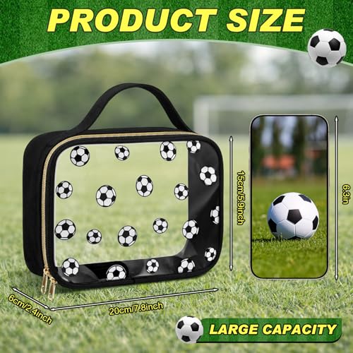 Hillban 6 Pack Soccer Gifts Clear Makeup Bag with Handle Travel Toiletry Bag for Women Sport Goodie Cosmetic Organizer Zipper Pouch for Soccer Party Favors Supplies
