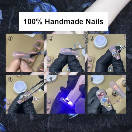 10Pcs(1Pack) Handmade Nails Press On Nails Long Stiletto 35mm Muse Sonata 3D Sculpted Ribbon Beads Music Note Art Luxury Fake Nails Reusable Acrylic Stick On Nails for Women Holiday Daily Wear Size M