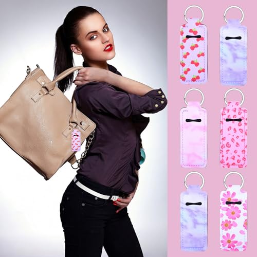 10 PCS Lip Balm Sleeves Holder Keychain, Lipbalm Sleeve Pouch Organizer with Clip, Portable Lipstick Holder Key Chain Lip Gloss Case for Women Christmas Gfts Lipstick Holders for Badge Reel