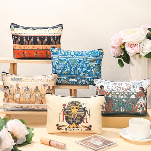 Kacctyen 9 Pcs Egyptian Makeup Bag Egypt Souvenirs Gifts for Women Egyptian Decor Zipper Canvas Cosmetic Pouch Mythology Pharaoh Hieroglyphs Travel Toiletry Bag Gift for Egypt Lover Girlfriend Mother