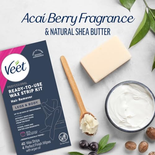 Veet Ready-to-Use Dermatologically Tested 40 Count Hair Remover Wax Strip Kit for Legs & Body (2 Pack)