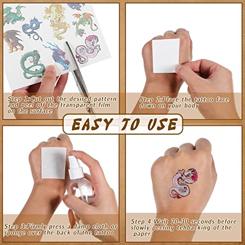 288 Pieces 18 Sheets Dragon Temporary Tattoos Stickers, Dragon Birthday Party Favor Supplies Waterproof Tattoos for Kids Adults Good Party Decor Classroom Prizes Rewards