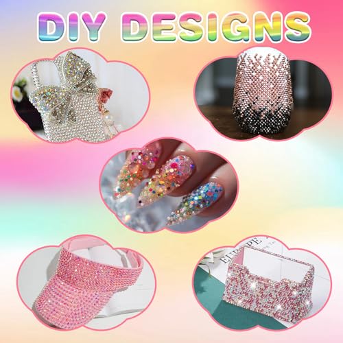 3mm Colorful DIY Resin Rhinestone Kit for Bedazzling, Multicolor Flatback Gems, 3Pcs 10ml B7000 Jewelry Glue for Bedazzled Nail Art Clothing Shoes Nail Book Diamond Art (24000)