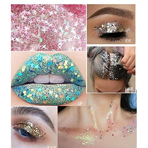 GL-Turelifes 30ml Sequins Chunky Glitter Liquid Eyeshadow Glitter Body Gel Festival Glitter Cosmetic Face Hair Nails Makeup Long Lasting Sparkling Easy to Apply, Easy to Remove (#07 Gold)