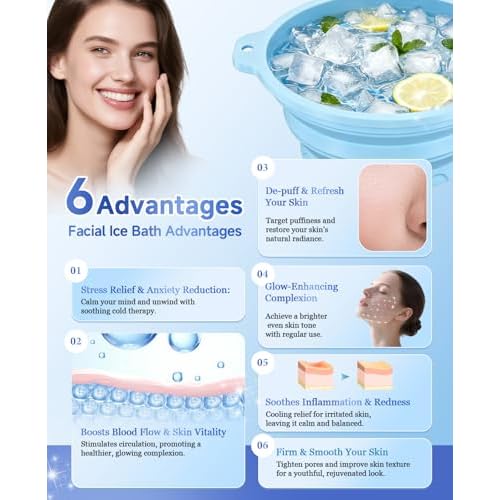 Foldable Silicone Face Ice Bath Bowl with Built-in Ice Tray, Cold Plunge Therapy for Skin Tightening, Puffiness Reduction & Acne Relief, Portable Spa Tool for Home & Travel (Blue)