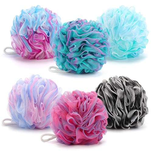BTYMS XXL Large Loofah Bath Sponge 100g/pc, 6Pcs Exfoliating Mesh Pouf Bath Scrunchies Shower Puffs for Men and Women