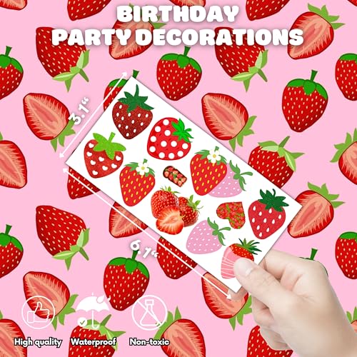 Sweet One Strawberry Themed 1st Temporary Tattoos 90 PCS Party Decorations Favors Supplies Berry First Theme Birthday Cute Fruit Tattoo Stickers Gifts for Boys Girls Kids Class School Prizes Christmas