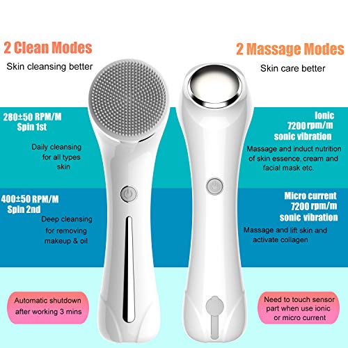Facial Cleansing Brush, 2 in 1 £×aterproof IPx7 Facial Spin Scrubber Set with 4 Brush Heads, Rechargeable Exfoliating Face Brush Deep Cleansing, Gently Exfoliate and Remove Blackhead