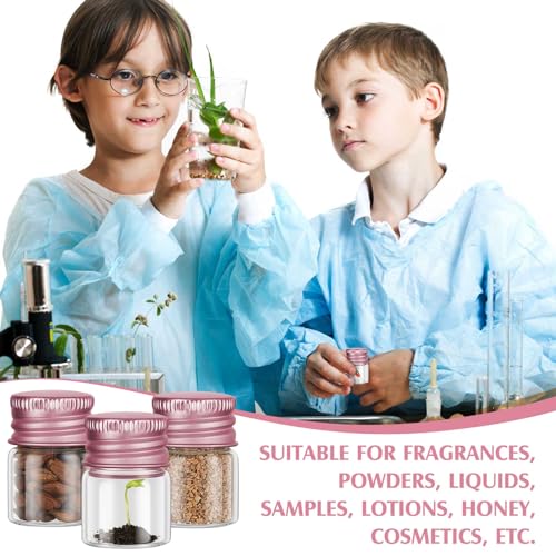 Tessco for you 100 Pcs 5 ml Mini Glass Bottles with Aluminum Cap Tiny Jars Mini Glass Jars Small Clear Vials with Screw Caps Tiny Containers for DIY Craft Storage (Rose Gold)