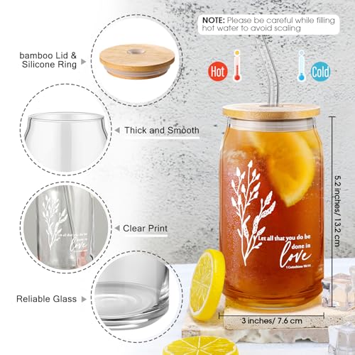 Fumete 8 Sets Christian Gift for Women Easter Mother's Day Sunday School Teacher Makeup Bag Flower Bible Verse Coffee Cup with Bamboo Lid Straw Religious Church Mini Compact Mirror (Bible-c)