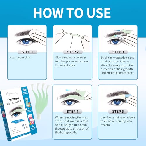 Beauty7 Men's Eyebrow Wax Kit - 24 Waxing Strips + 4 Soothing Oil Wipes for Hair Removal & Eyebrow Shaping
