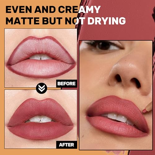 MAEPEOR Matte Lip Crayons 12 Colors Smoothly Creamy Nude Velvet Lipliner Pen With Lip Brush for Daily Wear (Color 06)