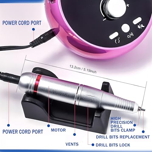 45000RPM Professional Portable Nail Drill Electric File,Nail E File Machine with Bits & Storage for Acrylic Nails Remove Nail Gel Polish Manicure for Salon Home(Purple)
