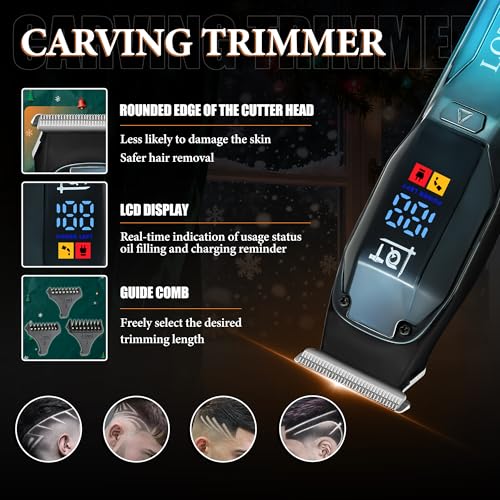 Professional Hair Clippers for Men, Cordless Beard Trimmer Kit with Nose Trimmer & LED Display - Electric Shaver & Haircut Machine for Barbers