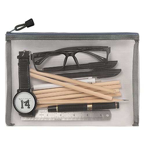 20 Pieces Mesh Makeup Cosmetic Bag Mesh Zipper Pouch Pencil Pouch, 9.5 x 7.1 inches (Gray)