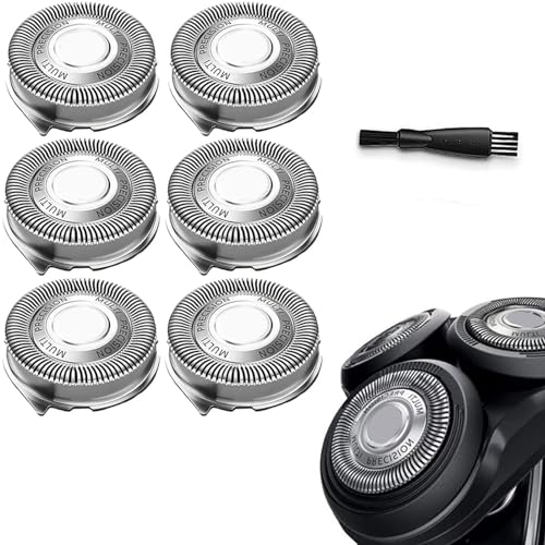 SH50/52 Replacement Heads Compatible with Philips Series 5000 Electric Shavers, SH50 Blades Heads Compatible with Norelco Series 5000 Razors PT8xx, PT7xx, AT8xx, AT7xx, 6 Pack with Brush